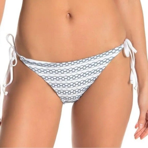 Splendid Avalon Eyelet Crochet String Bikini Bottoms Blue Black Side Tie NEW NWT - Picture 3 of 7